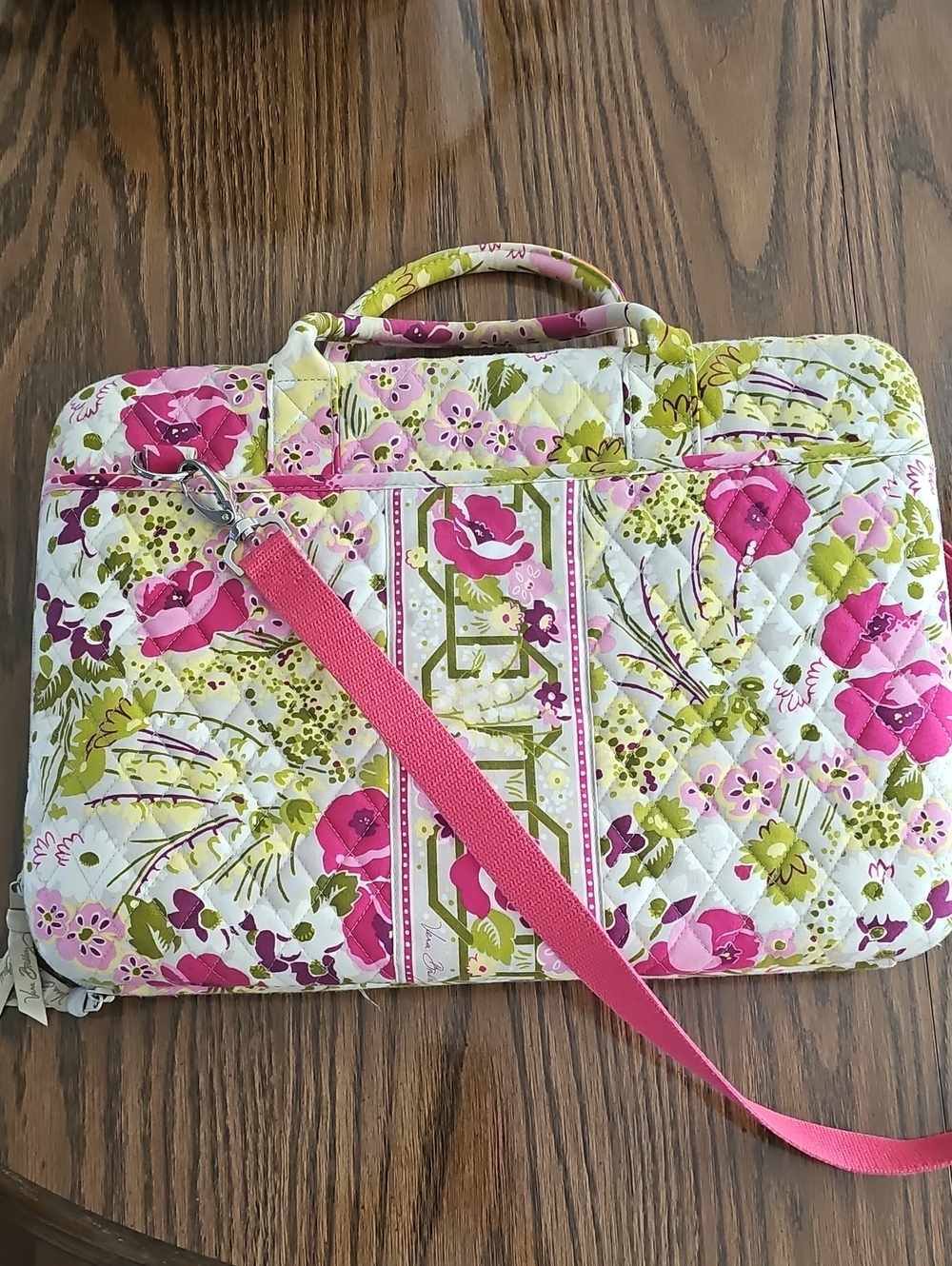 Vera Bradley Pink & Green Floral Quilted Laptop Bag